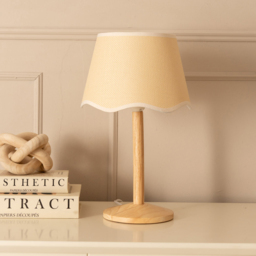 ValueLights Triston Scallop White Edge Shade Natural Light Wood Stem LED Table Lamp - thumbnail 3