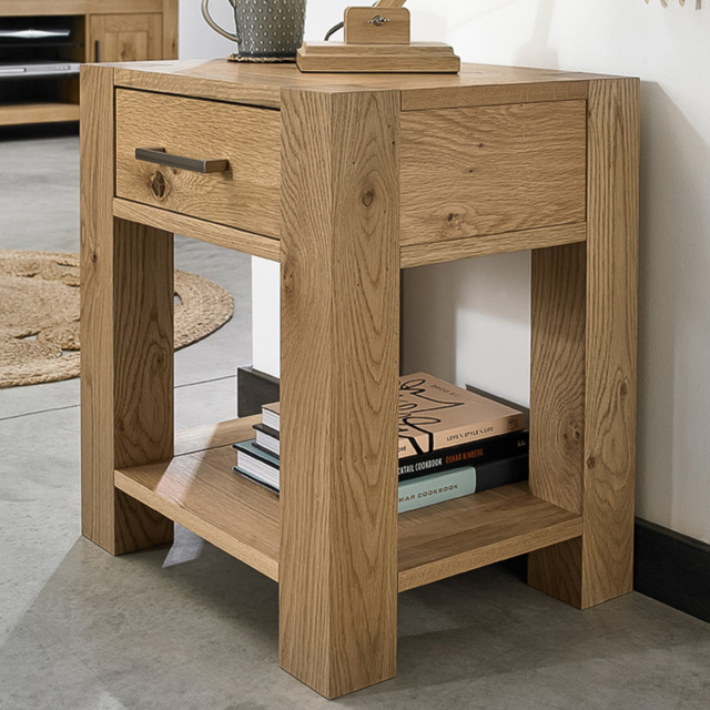 Bentley Designs Turin Light Oak Single Drawer Single Shelf Lamp Table - image 1