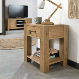 Bentley Designs Turin Light Oak Single Drawer Single Shelf Lamp Table - thumbnail 4