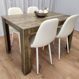 Kosy Koala 4 Seater Faux Leather Gem Pattern Dining Set Rustic Effect and Cream