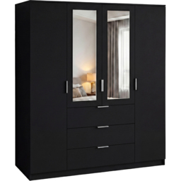 Vida Designs Trega Black 4 Door 3 Drawer Mirrored Wardrobe - thumbnail 2