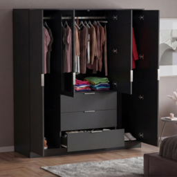 Vida Designs Trega Black 4 Door 3 Drawer Mirrored Wardrobe - thumbnail 4