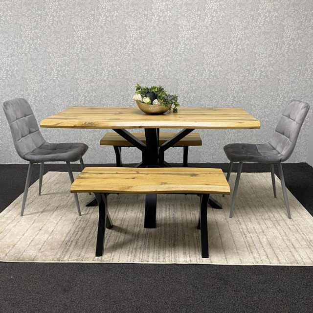Kosy Koala 6 Seater Velvet Wooden Rectangle Dining Set with Bench Grey - image 1