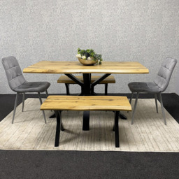 Kosy Koala 6 Seater Velvet Wooden Rectangle Dining Set with Bench Grey - thumbnail 1