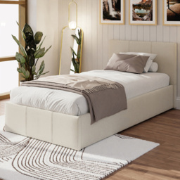 GFW Single Natural Hopsack Fabric End Lift Ottoman Bed with Bonnell Mattress - thumbnail 1