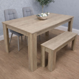 Portland 4 Seater Square Dining Table Set Oak Effect and Grey - thumbnail 1