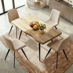 Home Source Avara and Ashford Oak Woodgrain Effect and Beige 4 Seater Dining Set
