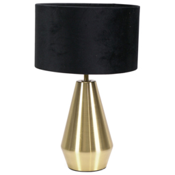 ValueLights Jax Black Velvet Shade Antique Brass Touch LED Table Lamp