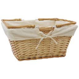 JVL 20L Acacia Honey Rectangular Willow Shopping Basket with Handles - thumbnail 3