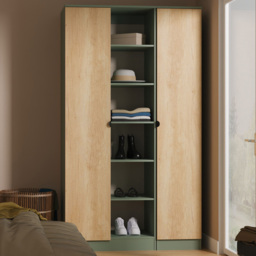 Crowndale Bora Gold Oak and Reed Green 2 Door 6 Shelf Wardrobe