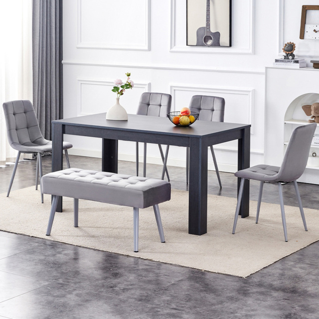 Kosy Koala 6 Seater Dining Set with Bench Dark Grey and Grey Velvet - image 1