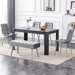 Kosy Koala 6 Seater Dining Set with Bench Dark Grey and Grey Velvet - thumbnail 1