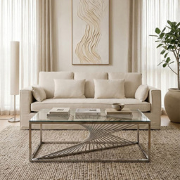 Premier Housewares Silver Glass Top Coffee Table - thumbnail 4