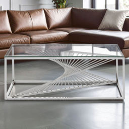 Premier Housewares Silver Glass Top Coffee Table