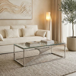 Premier Housewares Silver Glass Top Coffee Table - thumbnail 3