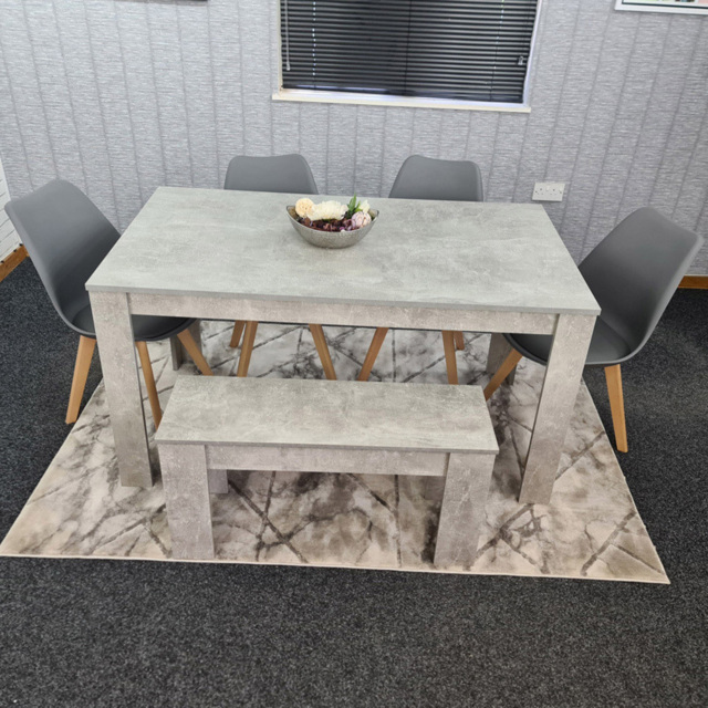 Portland Plastic Leather 6 Seater Dining Set with Bench Stone Grey and Grey - image 1