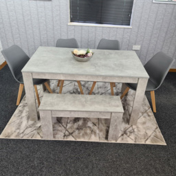 Portland Plastic Leather 6 Seater Dining Set with Bench Stone Grey and Grey
