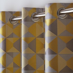 Alan Symonds Scandi Jacquard Lined Ring Top Eyelet Curtains Ochre Grey Silver 167 x 137cm - thumbnail 2