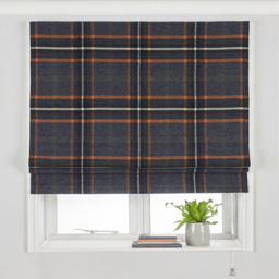 Aviemore Tartan Faux Wool Blackout Roman Blind Rust 122cm