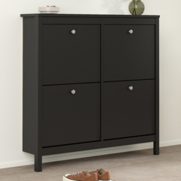 Florence Madrid 4 Flip Down Doors Matt Black Shoe Cabinet