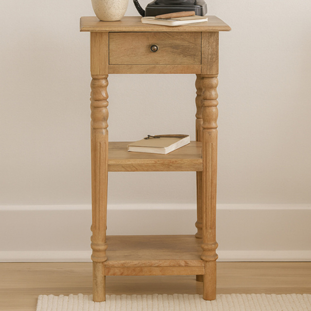 Artisan Furniture Beige Single Drawer 2 Shelf Solid Wood Turned-Leg Telephone Table - image 1