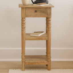 Artisan Furniture Beige Single Drawer 2 Shelf Solid Wood Turned-Leg Telephone Table - thumbnail 1