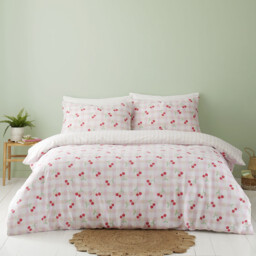 Pink King Size Cherries Gingham Duvet Set - thumbnail 1