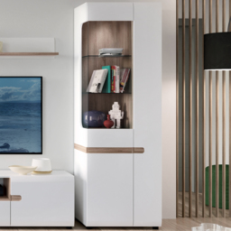 Florence Chelsea White Right Hand Tall Narrow Display Cabinet