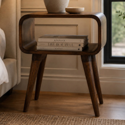 Artisan Furniture Chestnut Single Shelf Solid Wood Curved Open Bedside Table - thumbnail 1