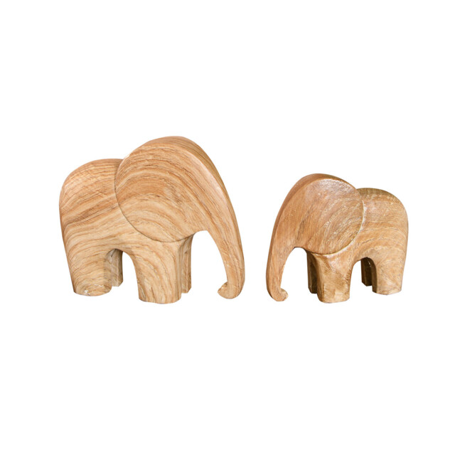 Natural Wood Effect Elephant Ornament Set of 2 - image 1