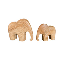 Natural Wood Effect Elephant Ornament Set of 2