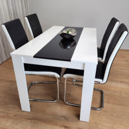 Kosy Koala 4 Seater Faux Leather Dining Set Black and White