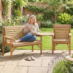 Outsunny Natural 3 Seater Wooden Garden Bistro Set with Parasol Hole