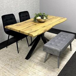 Kosy Koala 4 Seater Wood and Velvet Dining Table Set with Bench Black and Grey