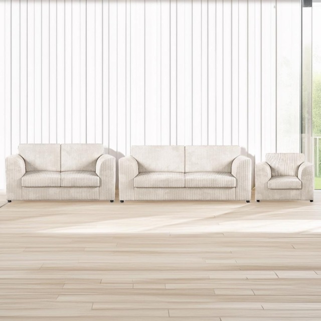 Luxor 6 Seater Cream Jumbo Cord Sofa Set with Full Back - image 1
