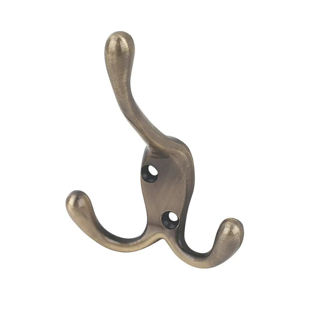 Three Pronged Hat and Coat Hook - Antique Brass