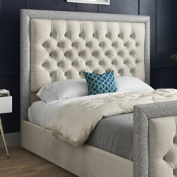 Venice Double Silver Soft Velvet Upholstered Bed Frame with Glitter Border Headboard - thumbnail 3