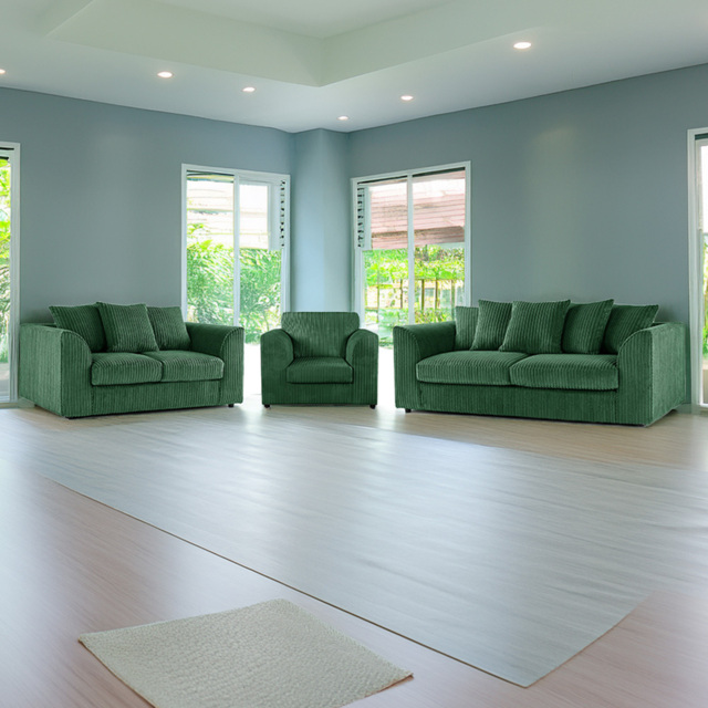 Luxor 6 Seater Green Jumbo Cord Sofa Set with Scatter Back - image 1