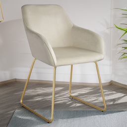 tectake Jeane Cream and Gold Velvet Look Cantilever Frame Dining Chair Set of 2