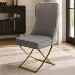 Premier Housewares Belle Grey Velvet Button Tufted Dining Chair