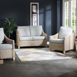 Desser Dijon 4 Seater Natural Rattan Cane Pebble Fabric Sofa Set