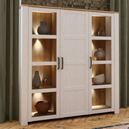 Florence Bohol 3 Door Riviera Oak and White Large LED Display Cabinet