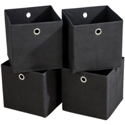 Home Source Black Fabric Cube Storage Box 4 Pack