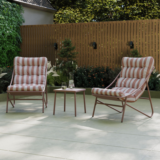 Charles Bentley Porto Terracotta 2 Seater Stripe Olefin Fabric Garden Bistro Set - image 1