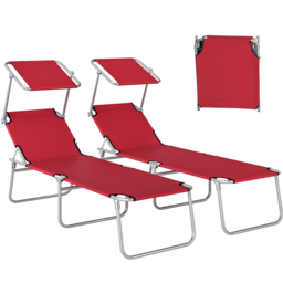 Outsunny Foldable Sun Lounger with Adjustable Backrest Set of 2 - thumbnail 2