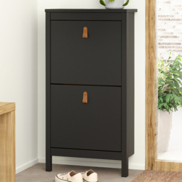 Florence Barcelona 2 Flip Down Doors Matt Black Shoe Cabinet