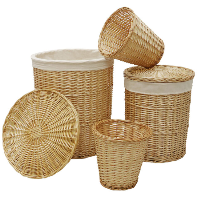 JVL 4 Piece Acacia Honey Round Willow Laundry and Waste Paper Basket Set - image 1