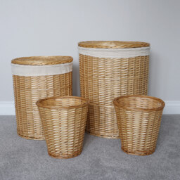 JVL 4 Piece Acacia Honey Round Willow Laundry and Waste Paper Basket Set - thumbnail 2