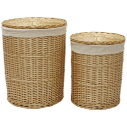 JVL 4 Piece Acacia Honey Round Willow Laundry and Waste Paper Basket Set - thumbnail 3