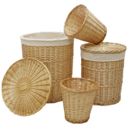 JVL 4 Piece Acacia Honey Round Willow Laundry and Waste Paper Basket Set - thumbnail 1